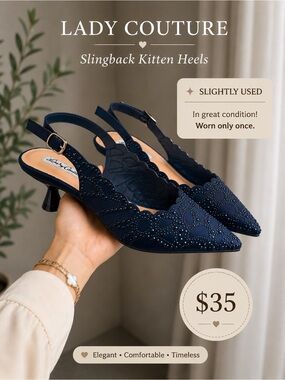 Lady Couture Navy Slingback Kitten Heels